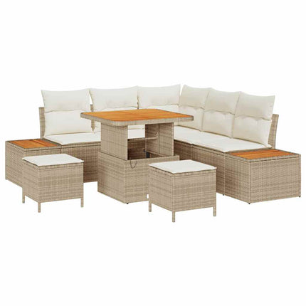 Trädgårdsoffset med kudde med lagring 8 pcs Beige Poly rattan