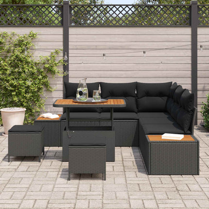 Trädgårdsoffset med kudde med lagring 8 pcs Svart Poly rattan