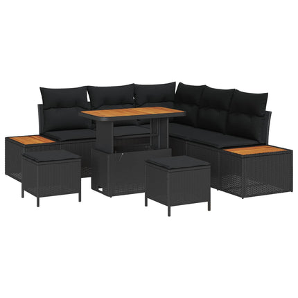 Trädgårdsoffset med kudde med lagring 8 pcs Svart Poly rattan