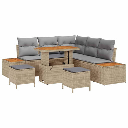 Trädgårdsoffset 8 st 7-Antal sittplatser Beige Poly rattan