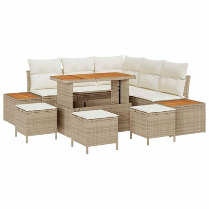 Trädgårdsoffset med kudde med lagring 9 pcs Beige Poly rattan