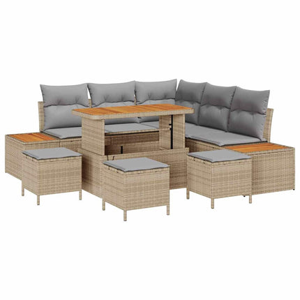 Trädgårdsoffset 9 st 8-Antal sittplatser Beige Poly rattan