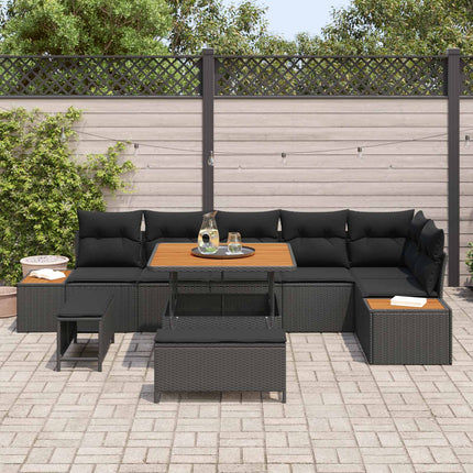 Trädgårdsoffset med kudde med lagring 9 pcs Svart Poly rattan