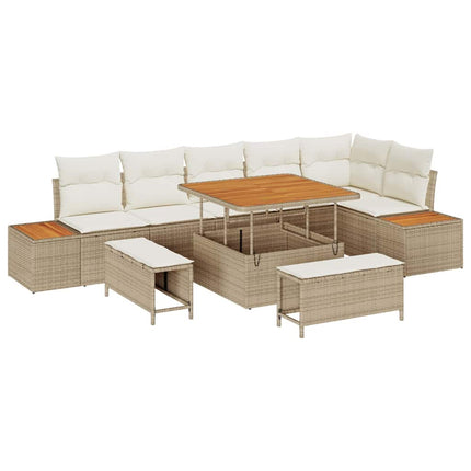 Trädgårdsoffset 9 st 8-Antal sittplatser Beige Poly rattan