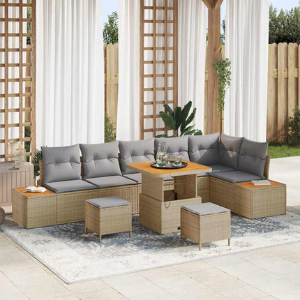Trädgårdsoffset 9 st 8-Antal sittplatser Beige Poly rattan