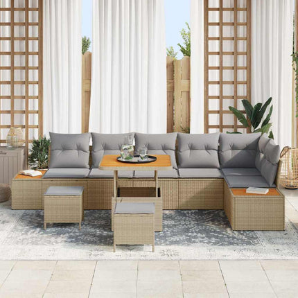 Trädgårdsoffset 9 st 8-Antal sittplatser Beige Poly rattan