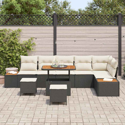 Trädgårdsoffset med kudde med lagring 9 pcs Svart Poly rattan