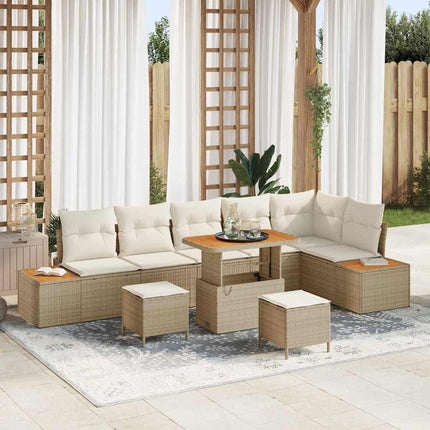 Trädgårdsoffset med kudde med lagring 9 pcs Beige Poly rattan