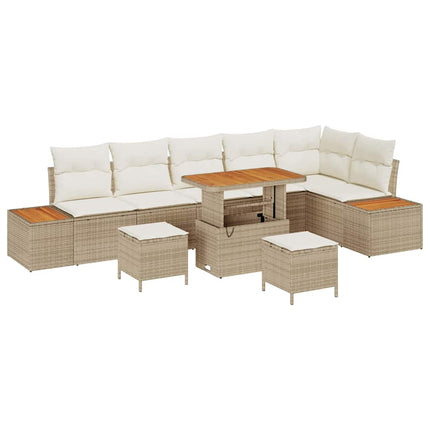 Trädgårdsoffset med kudde med lagring 9 pcs Beige Poly rattan