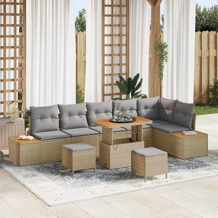 Trädgårdsoffset med kudde med lagring 9 pcs Beige Poly rattan