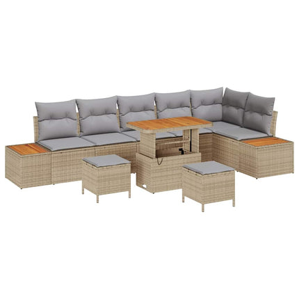 Trädgårdsoffset med kudde med lagring 9 pcs Beige Poly rattan