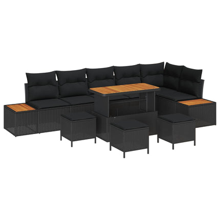 Trädgårdsoffset 10 st 9-Antal sittplatser Svart Poly rattan