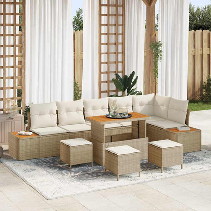 Trädgårdsoffset med kudde med lagring 10 pcs Beige Poly rattan