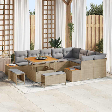 Trädgårdsoffset med kudde med lagring 12 pcs Beige Poly rattan