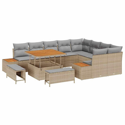 Trädgårdsoffset med kudde med lagring 12 pcs Beige Poly rattan