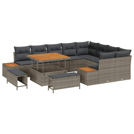 Trädgårdsoffset med kudde med lagring 12 pcs Grå Poly rattan