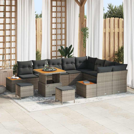 Trädgårdsoffset med kudde med lagring 12 pcs Grå Poly rattan