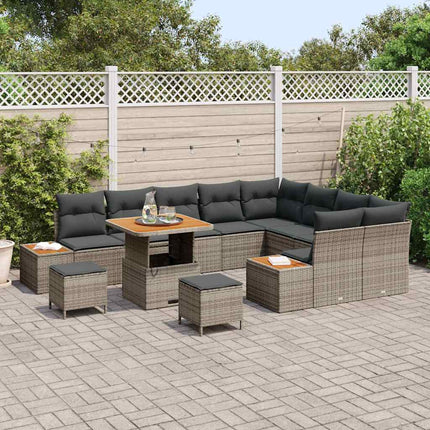 Trädgårdsoffset med kudde med lagring 12 pcs Grå Poly rattan
