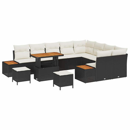 Trädgårdsoffset med kudde med lagring 12 pcs Svart Poly rattan