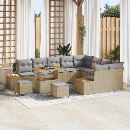 Trädgårdsoffset med kudde med lagring 12 pcs Beige Poly rattan