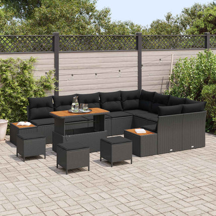 Trädgårdsoffset med kudde med lagring 13 pcs Svart Poly rattan