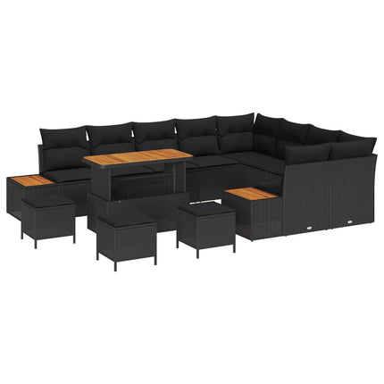 Trädgårdsoffset med kudde med lagring 13 pcs Svart Poly rattan