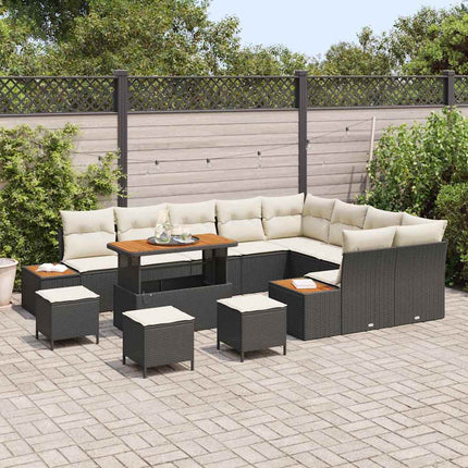 Trädgårdsoffset med kudde med lagring 13 pcs Svart Poly rattan