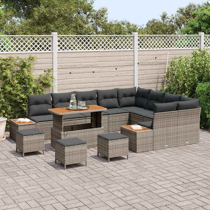 Trädgårdsoffset med kudde med lagring 13 pcs Grå Poly rattan