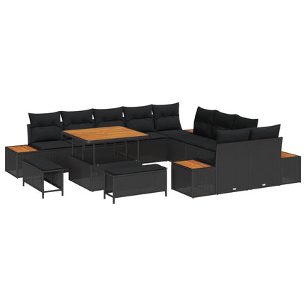 Trädgårdsoffset med kudde med lagring 13 pcs Svart Poly rattan