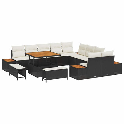Trädgårdsoffset med kudde med lagring 13 pcs Svart Poly rattan
