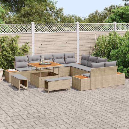 Trädgårdsoffset med kudde med lagring 13 pcs Beige Poly rattan