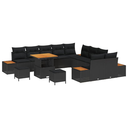 Trädgårdsoffset med kudde med lagring 13 pcs Svart Poly rattan