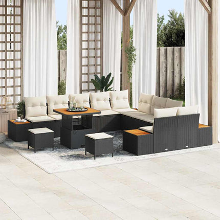 Trädgårdsoffset med kudde med lagring 13 pcs Svart Poly rattan