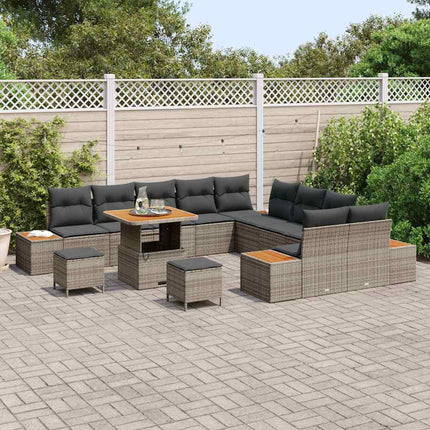 Trädgårdsoffset med kudde med lagring 13 pcs Grå Poly rattan