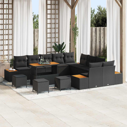 Trädgårdsoffset med kudde med lagring 14 pcs Svart Poly rattan