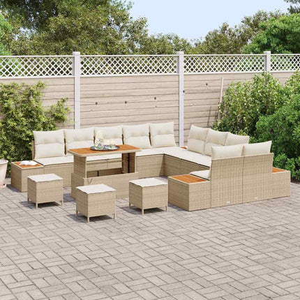 Trädgårdsoffset med kudde med lagring 14 pcs Beige Poly rattan