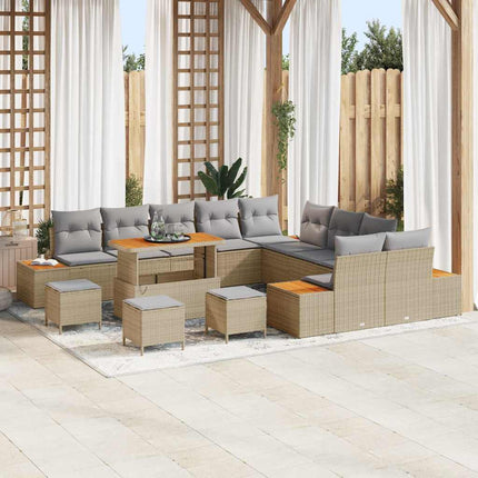 Trädgårdsoffset med kudde med lagring 14 pcs Beige Poly rattan