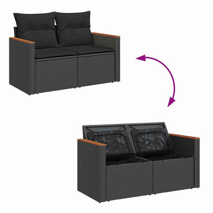 Trädgårdsoffset med kudde 10 pcs Svart konstrotting