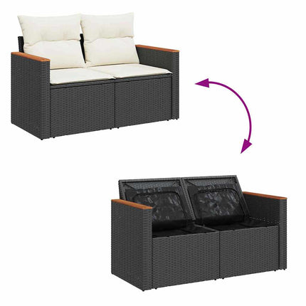Trädgårdsoffset med kudde 14 pcs Svart och kräm konstrotting