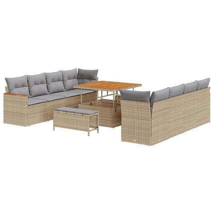 Trädgårdsoffset med kudde 12 pcs Beige konstrotting