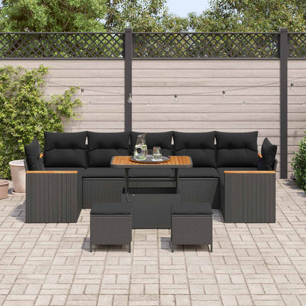 Trädgårdsoffset med kudde 10 pcs Svart Poly rattan