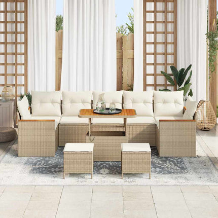 Trädgårdsoffset med kudde 10 pcs Beige Poly rattan
