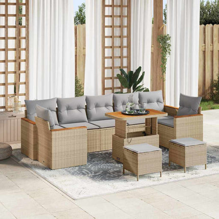 Trädgårdsoffset med kudde 10 pcs Beige Poly rattan