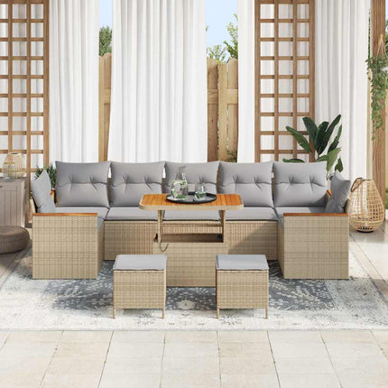 Trädgårdsoffset med kudde 10 pcs Beige Poly rattan