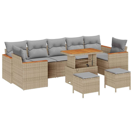 Trädgårdsoffset med kudde 10 pcs Beige Poly rattan