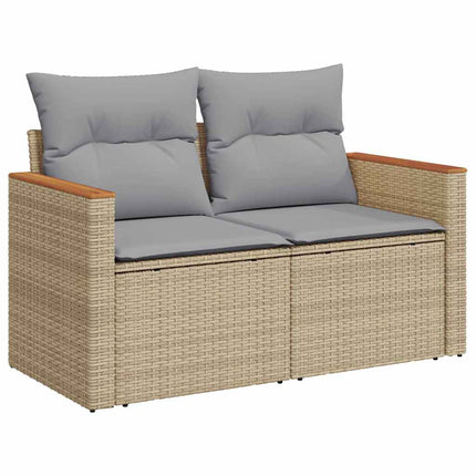 Trädgårdsoffset med kudde 10 pcs Beige Poly rattan
