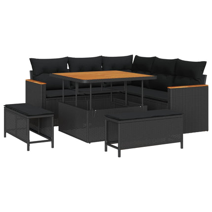 Trädgårdsoffset med kudde 8 pcs Svart Poly rattan