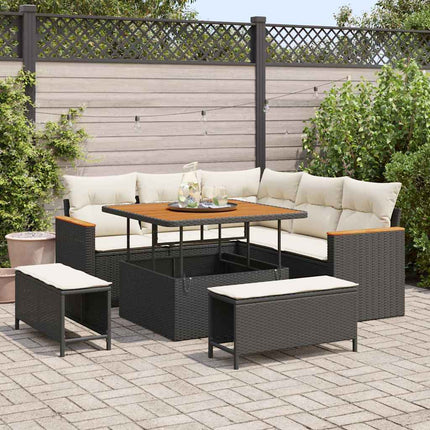 Trädgårdsoffset med kudde 8 pcs Svart Poly rattan
