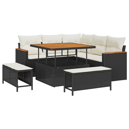 Trädgårdsoffset med kudde 8 pcs Svart Poly rattan