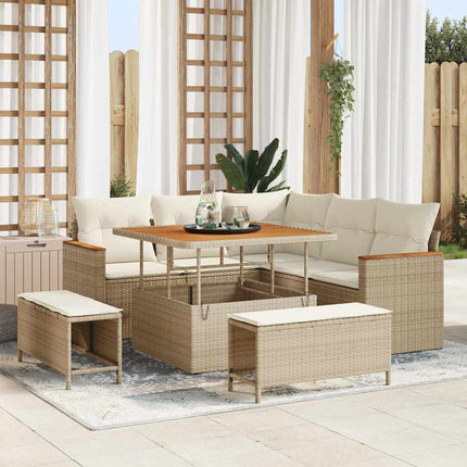 Trädgårdsoffset med kudde 8 pcs Beige Poly rattan
